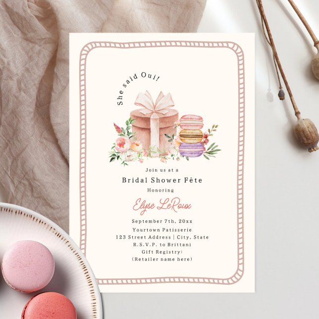 She Said Oui French Macaron Bridal Shower Border Invitation (Creator Uploaded)