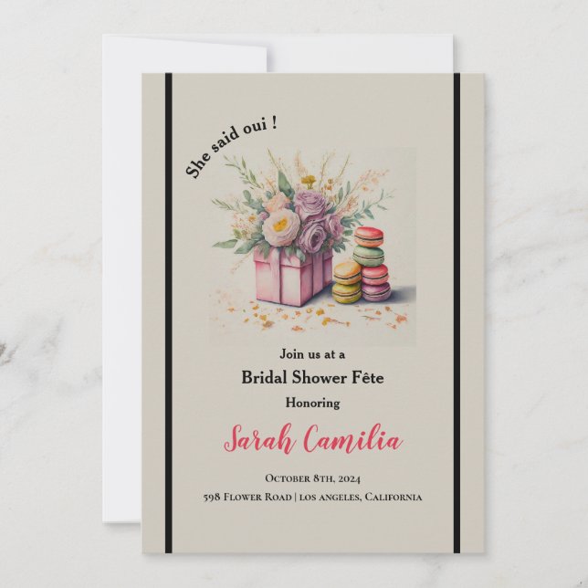 She Said Oui Macaron French Bridal Shower Invitation (Front)