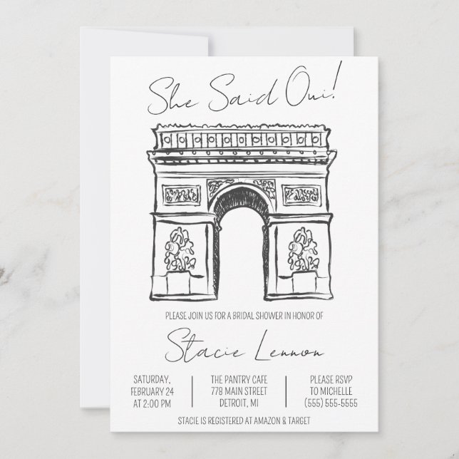 She Said Oui Paris, Arc de Triomphe, Bridal Shower Invitation (Front)