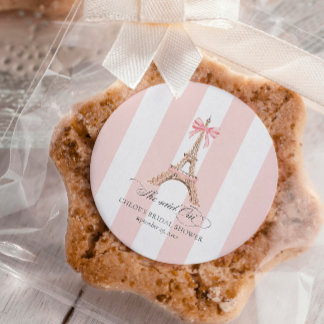She said Oui Paris Bow Eiffel Tower BRIDAL SHOWER Classic Round Sticker