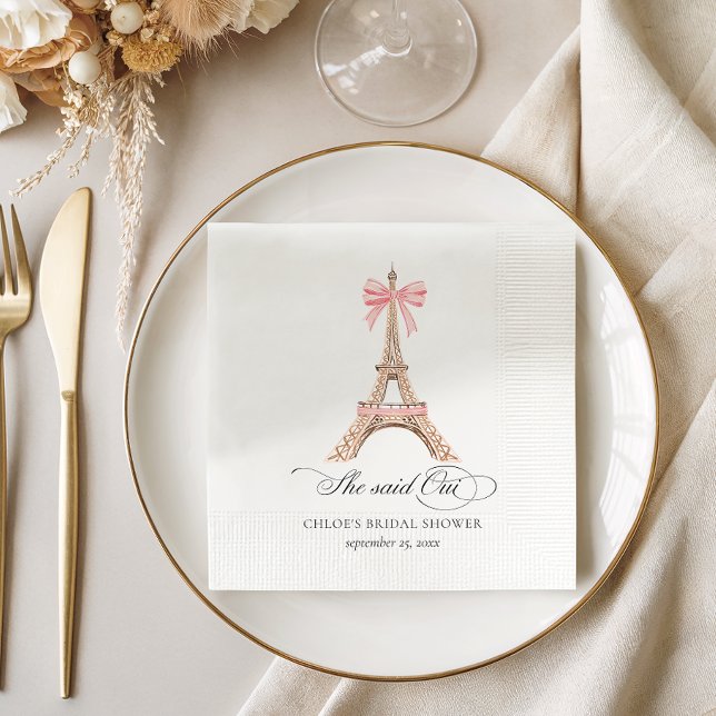 She said Oui Paris Bow Eiffel Tower BRIDAL SHOWER Napkins (Creator Uploaded)
