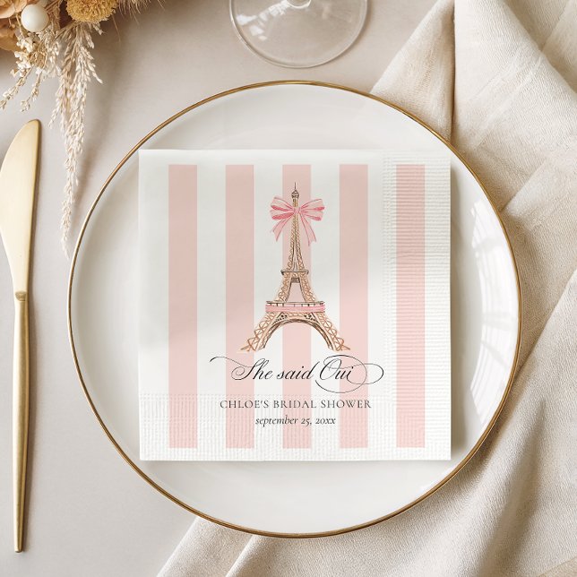 She said Oui Paris Bow Eiffel Tower BRIDAL SHOWER Napkins (Creator Uploaded)
