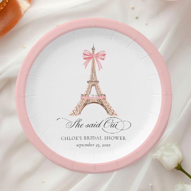 She said Oui Paris Bow Eiffel Tower BRIDAL SHOWER Paper Plates (Creator Uploaded)