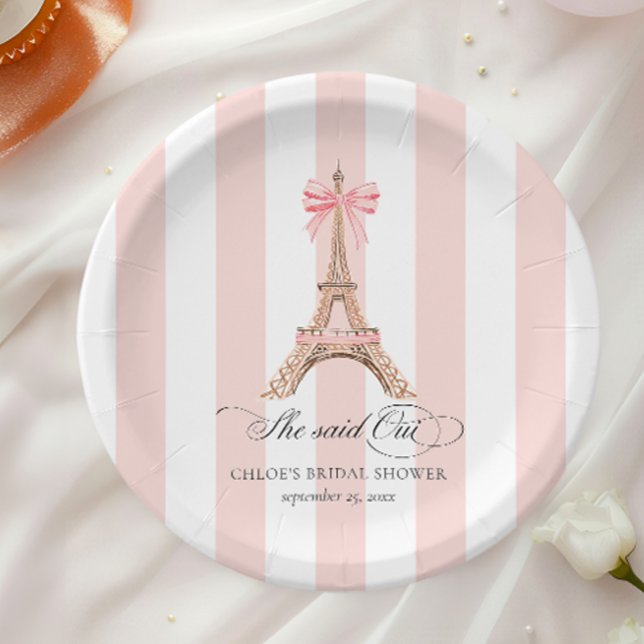 She said Oui Paris Bow Eiffel Tower BRIDAL SHOWER Paper Plates (Creator Uploaded)