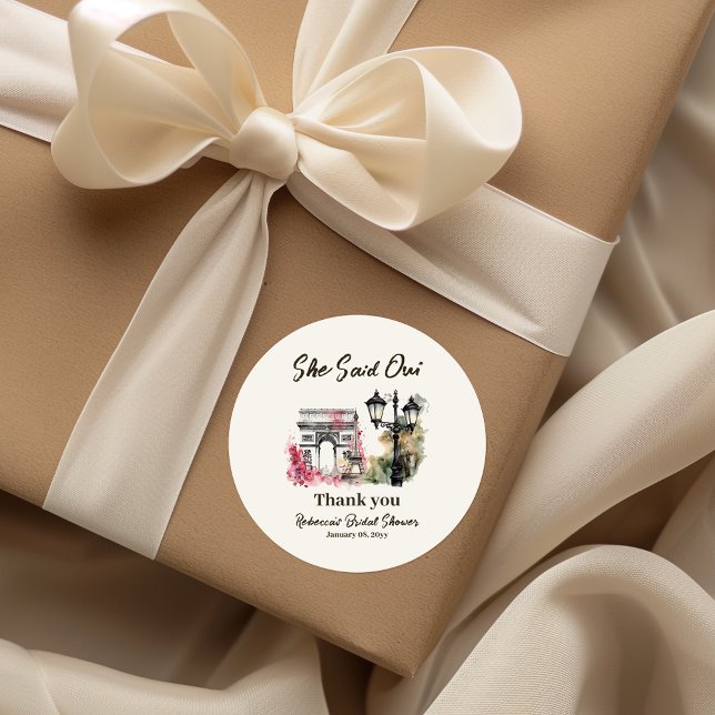 She Said Oui Paris Bridal Shower Parisian Brunch Classic Round Sticker (Creator Uploaded)