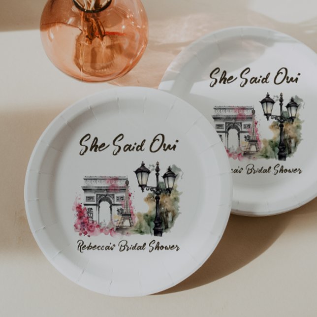 She Said Oui Paris Bridal Shower Parisian Brunch Paper Plates (Creator Uploaded)