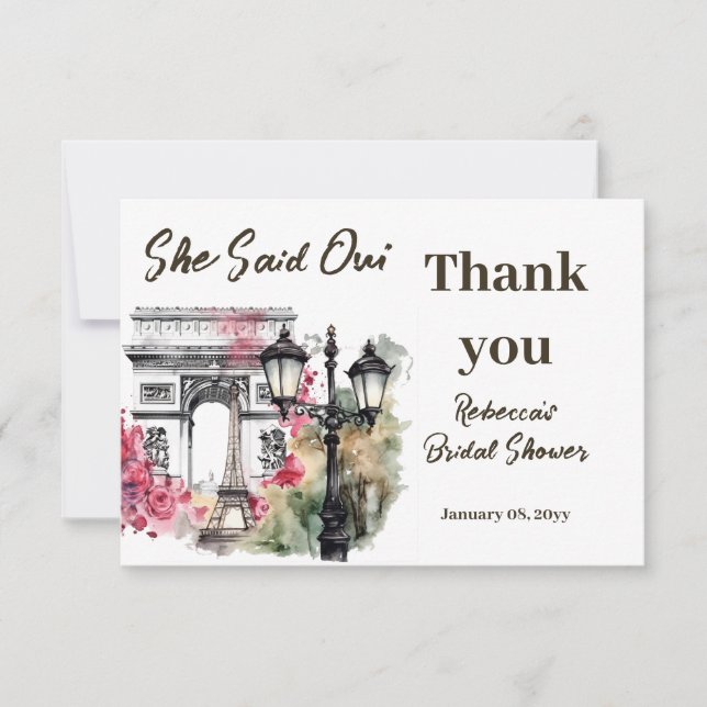 She Said Oui Paris Bridal Shower Parisian Brunch Thank You Card (Front)