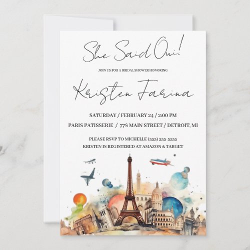 She Said Oui Paris Eiffel Tower Bridal Shower Invitation