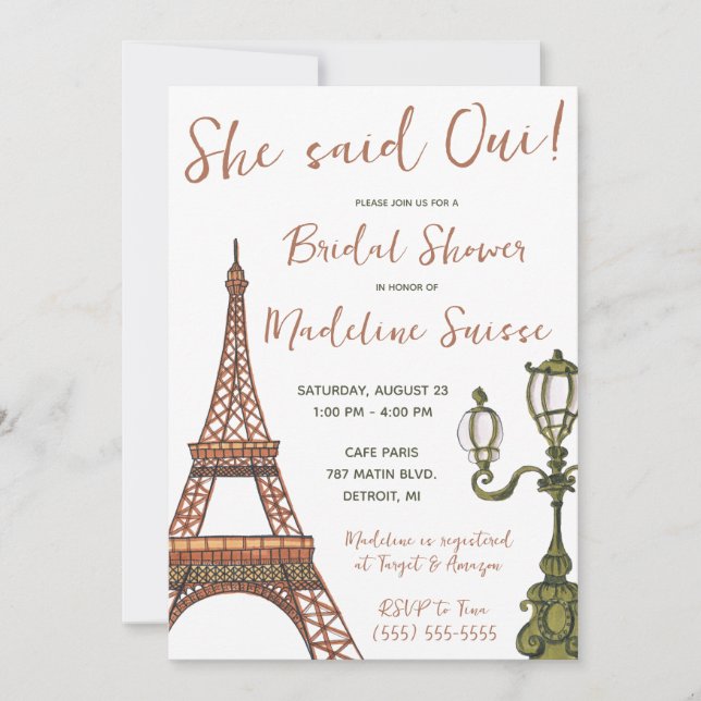 She Said Oui!  Paris, France Themed Bridal Shower Invitation (Front)