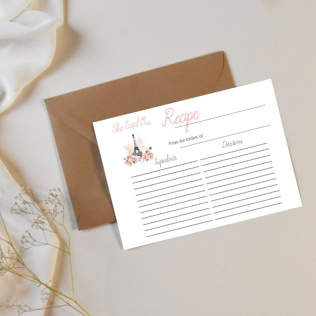 She Said Oui Parisian Floral Bridal Shower Recipe Note Card (Creator Uploaded)