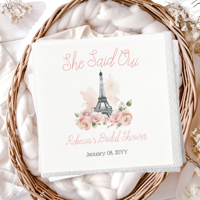 She Said Oui Parisian Pink Floral Bridal Shower Napkins (Creator Uploaded)