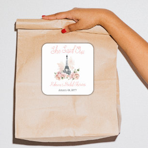 She Said Oui Parisian Pink Floral Bridal Shower Square Sticker