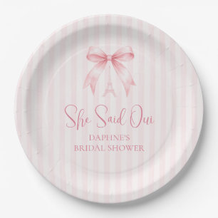 She Said Oui Pink Bow Bridal Shower Paper Plates
