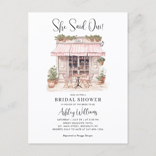 She Said Oui Yes Paris French Cafe Bridal Shower Postcard