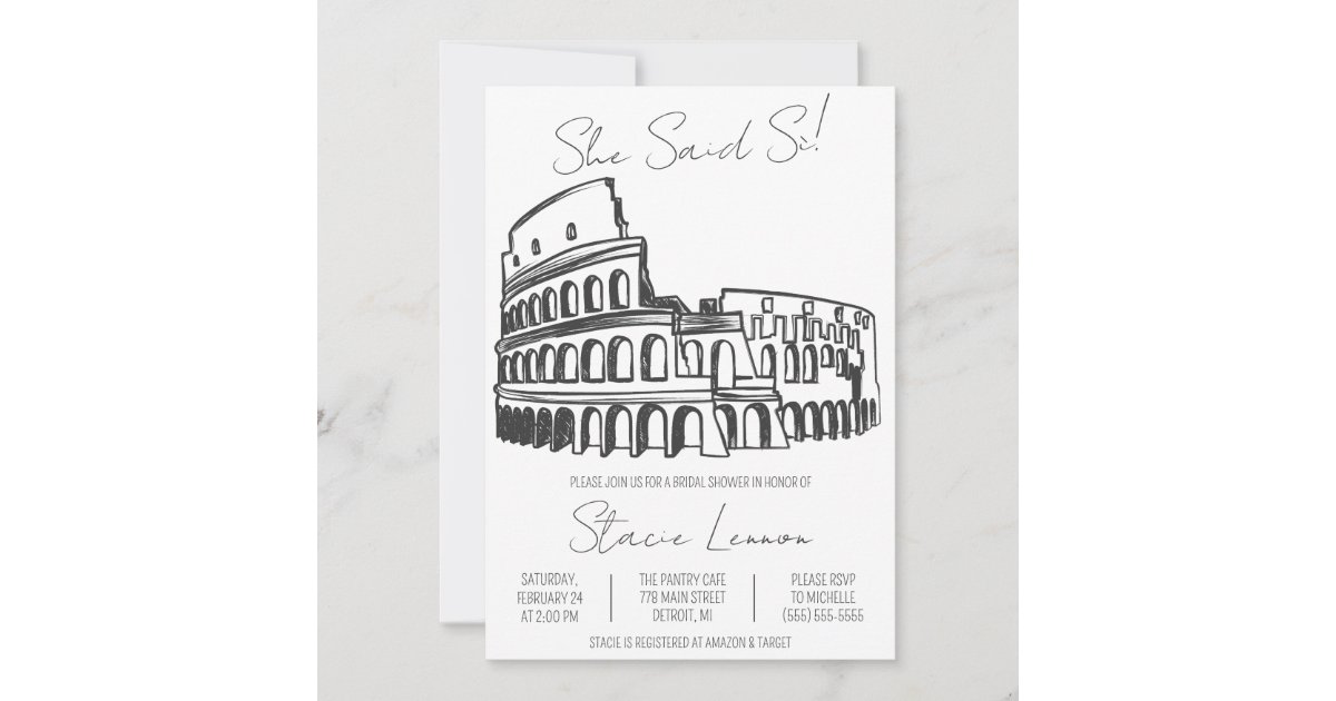 She Said Si, Rome, Colosseum Bridal Shower Invitation | Zazzle