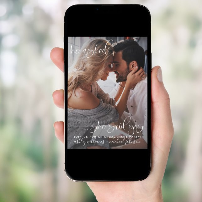 She Said Yes 2 Photo Calligraphy Engagement Invitation (Front Digital)