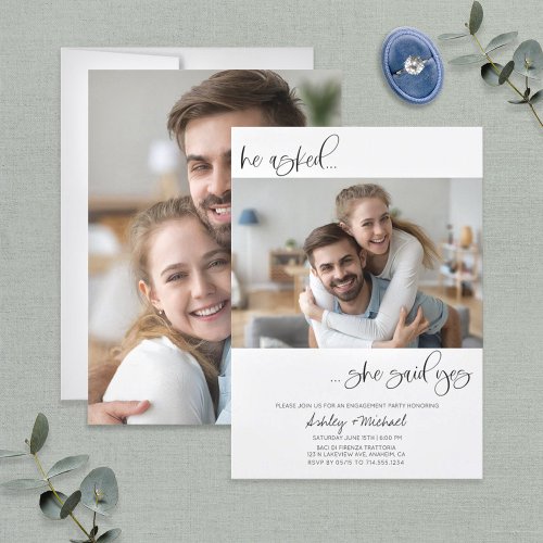 She Said Yes 2 Photo Calligraphy Engagement Invitation