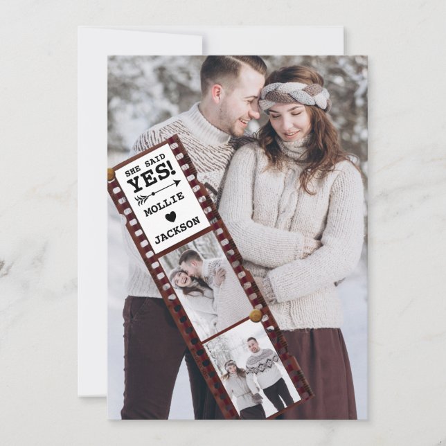 She Said Yes 3 Photo Engagement Announcement (Front)