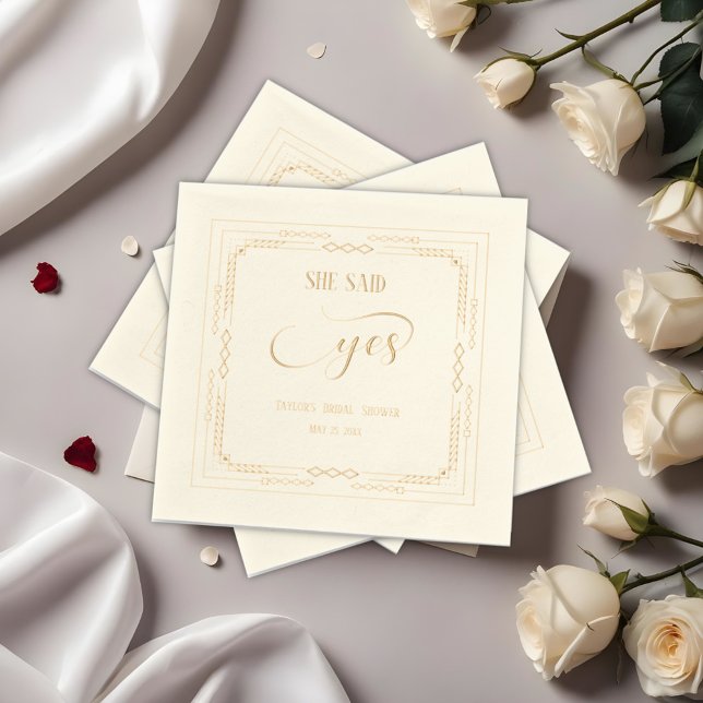 She Said Yes, Art Deco Bridal Shower Foil Napkins (Creator Uploaded)
