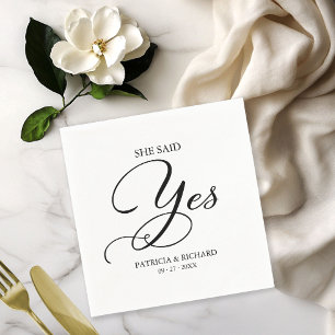 She Said Yes Black And White Engagement Party Napkins