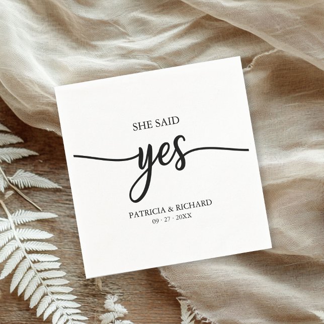 She Said Yes Black And White Engagement Party Napkins (Creator Uploaded)