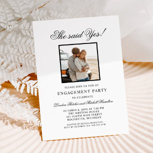 She Said Yes Black Photo Wedding Engagement Party Invitation