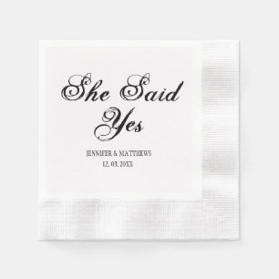 She Said Yes, black pink Wedding Monogram Napkins