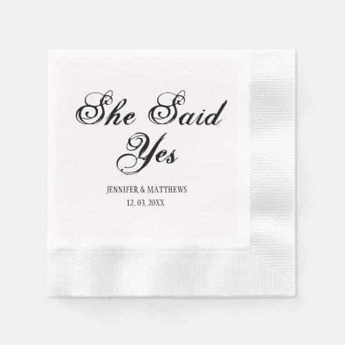 She Said Yes black pink Wedding Monogram Napkins