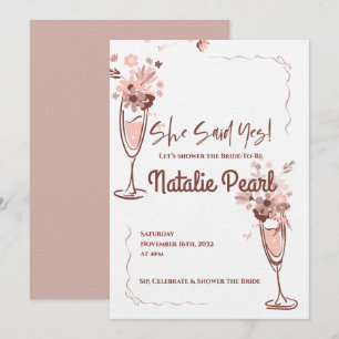 She Said Yes Blush Floral Champagne Bridal Shower Invitation