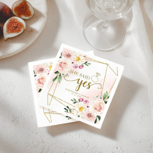 She Said Yes Blush Floral Geometric Bridal Shower Napkins