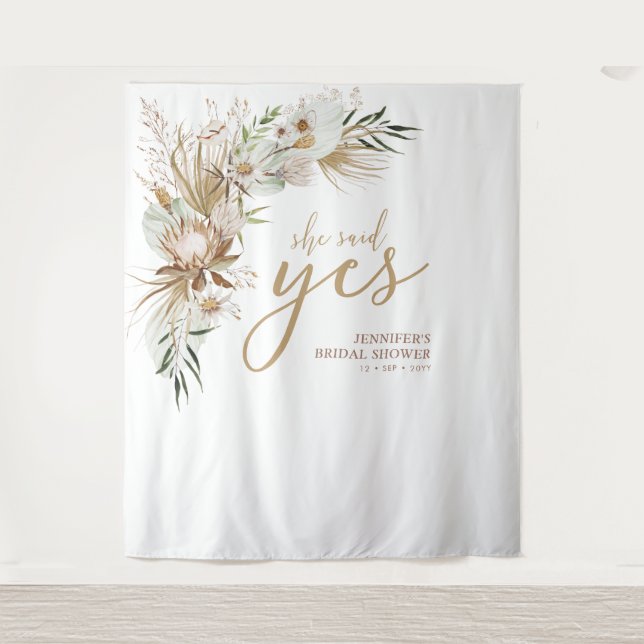 She said Yes | Boho Bridal Wedding Shower Decor Tapestry (Front)