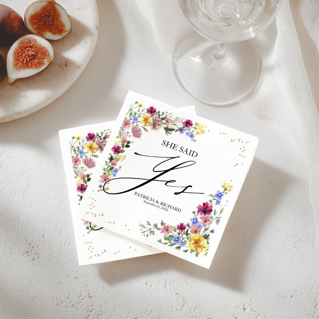 She Said Yes Boho Wildflower Engagement Party Napkins (Creator Uploaded)