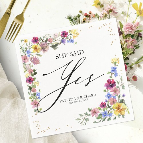 She Said Yes Boho Wildflower Engagement Party Napkins