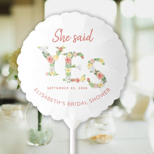 She Said YES Bridal Shower   Floral Script Text Balloon