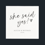 She Said Yes Bridal Shower Modern Handwriting Napkins<br><div class="desc">These casual,  modern handwriting wedding napkins are perfect for a casual bridal shower brunch or luncheon. They'll be a fun touch to your bridal shower or engagement dinner.</div>