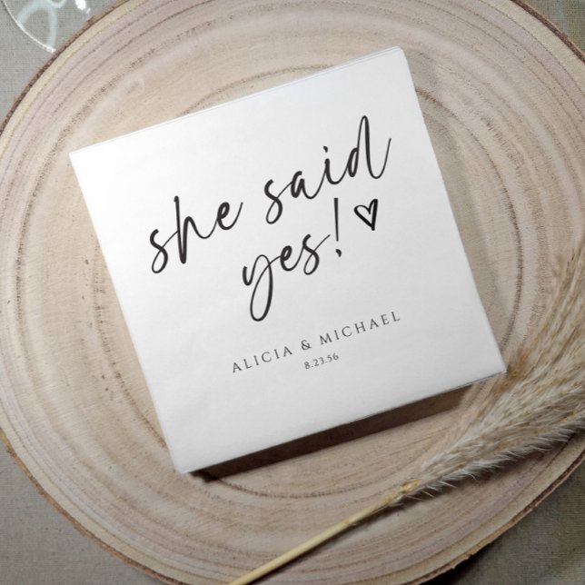 She Said Yes Bridal Shower Modern Handwriting Napkins (Fun bridal shower or engagement party napkins - "She said yes!" handwriting script.)