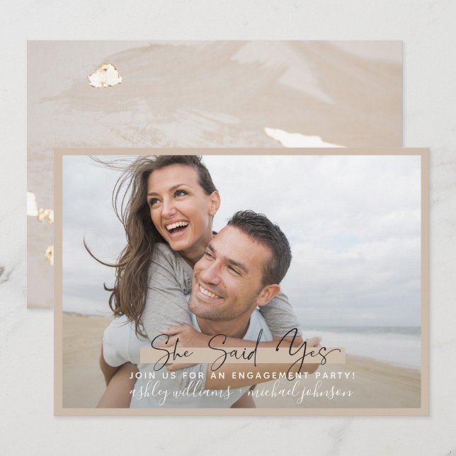 She Said Yes Calligraphy Blush Gold Engagement Invitation (Front/Back)