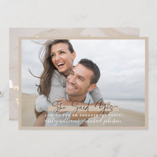 She Said Yes Calligraphy Blush Gold Engagement Invitation