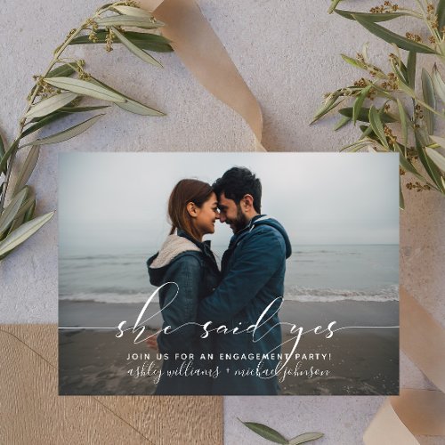 She Said Yes Calligraphy Engagement Party Invite