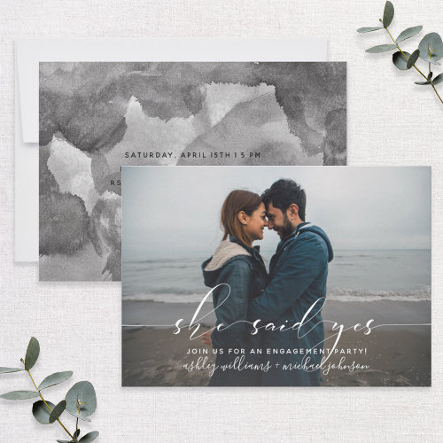 She Said Yes Calligraphy Engagement Party Invite