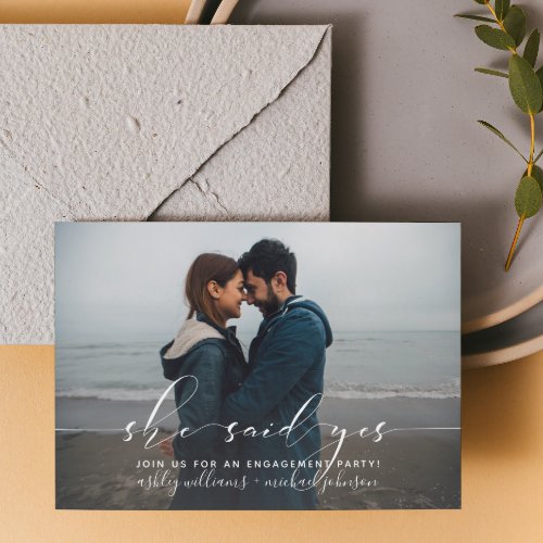 She Said Yes Calligraphy Engagement Party Invite