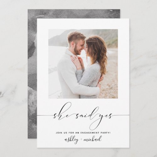 She Said Yes Calligraphy Engagement Party Invite
