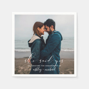 She Said Yes Calligraphy Engagement Party Photo Napkins