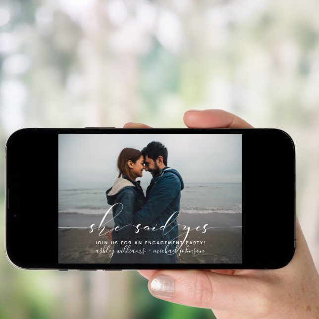She Said Yes Calligraphy Photo Engagement Party Invitation (Front Digital)
