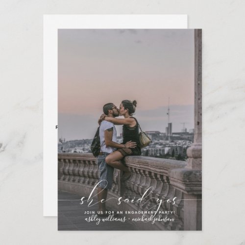 She Said Yes Calligraphy Photo Engagement Party Invitation