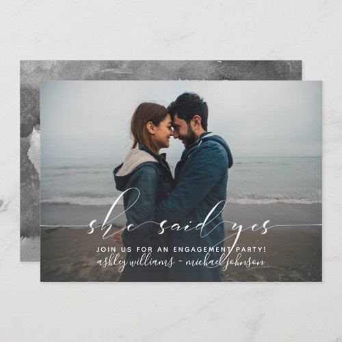 She Said Yes Calligraphy Photo Engagement Party Invitation