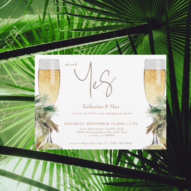 She Said Yes Champagne Tropical Engagement Party  Invitation (Creator Uploaded)