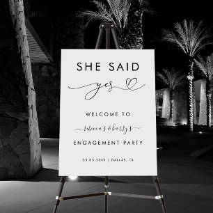 She Said Yes Chic Heart Engagement Welcome Sign