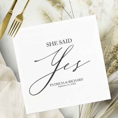 She Said Yes Chic Script Engagement  Napkins