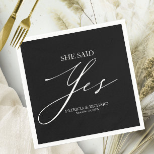She Said Yes Chic Script Engagement Napkins